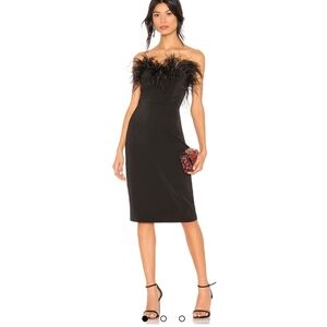 Chic Black Strapless Dress with Feather Accents ,LPA,Size- XS